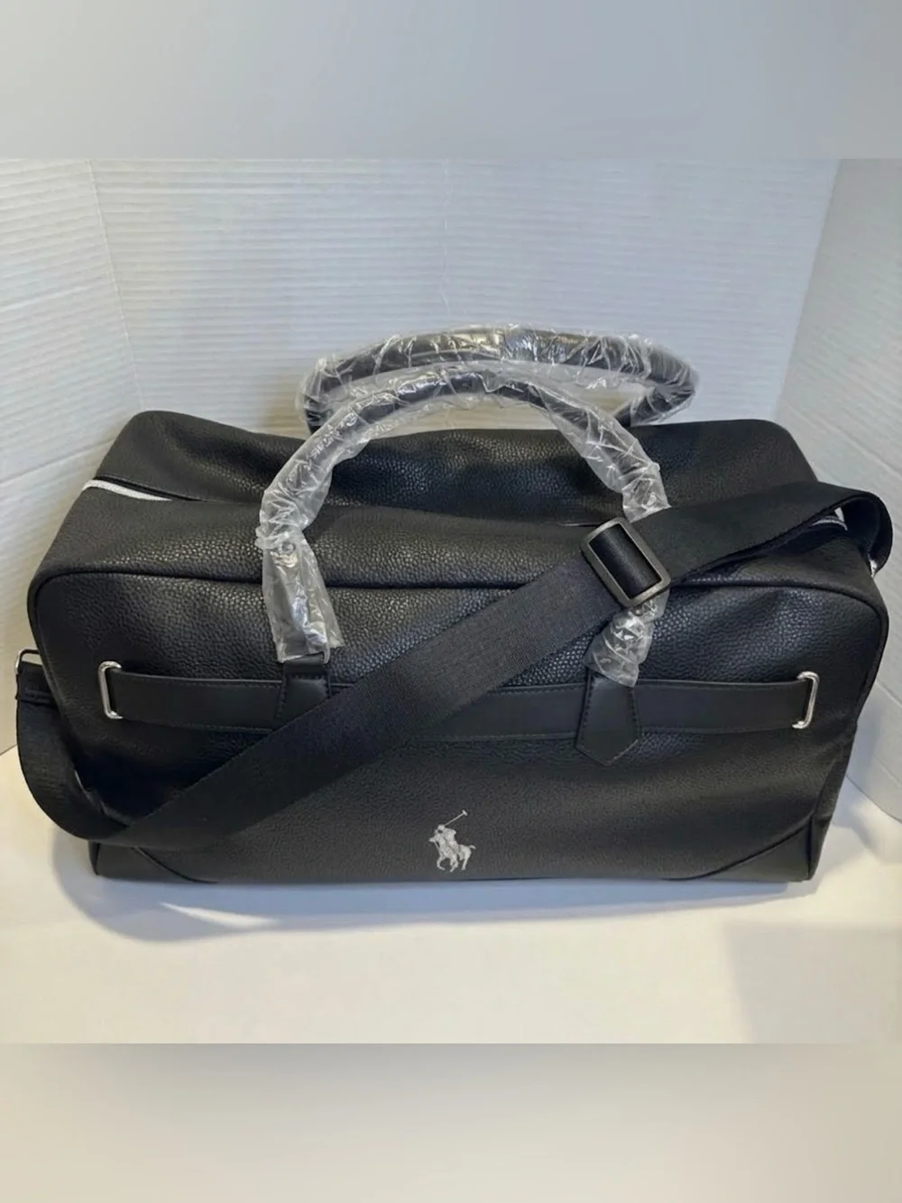 Polo Ralph Lauren Black Pebble Leather Duffle Weekender Bag
